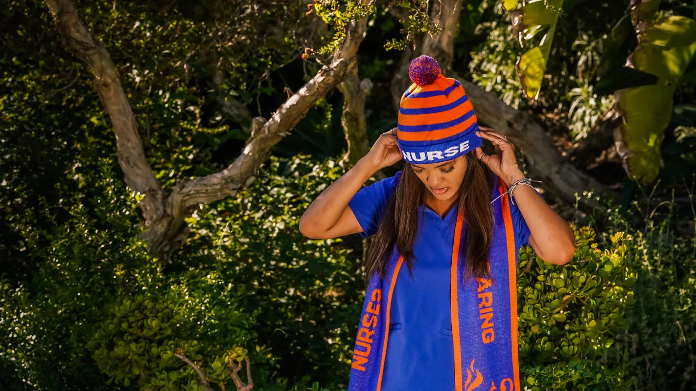 DIWATA "guardians of the earth" BLUE/ORANGE BEANIE & SCARF SET