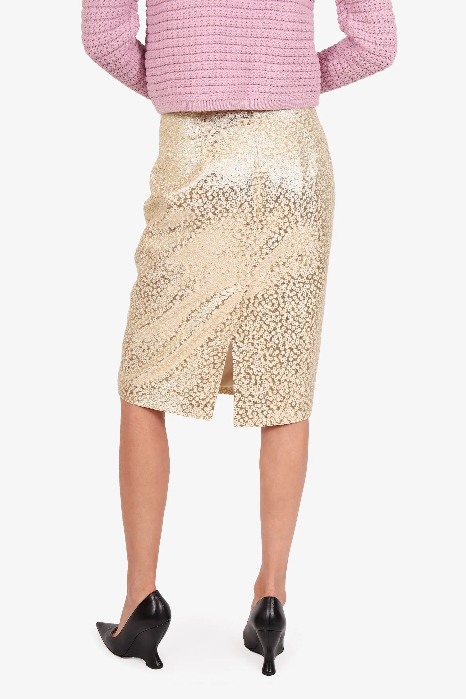 Dsquared Gold/White Knee Length Pencil Skirt Size 42