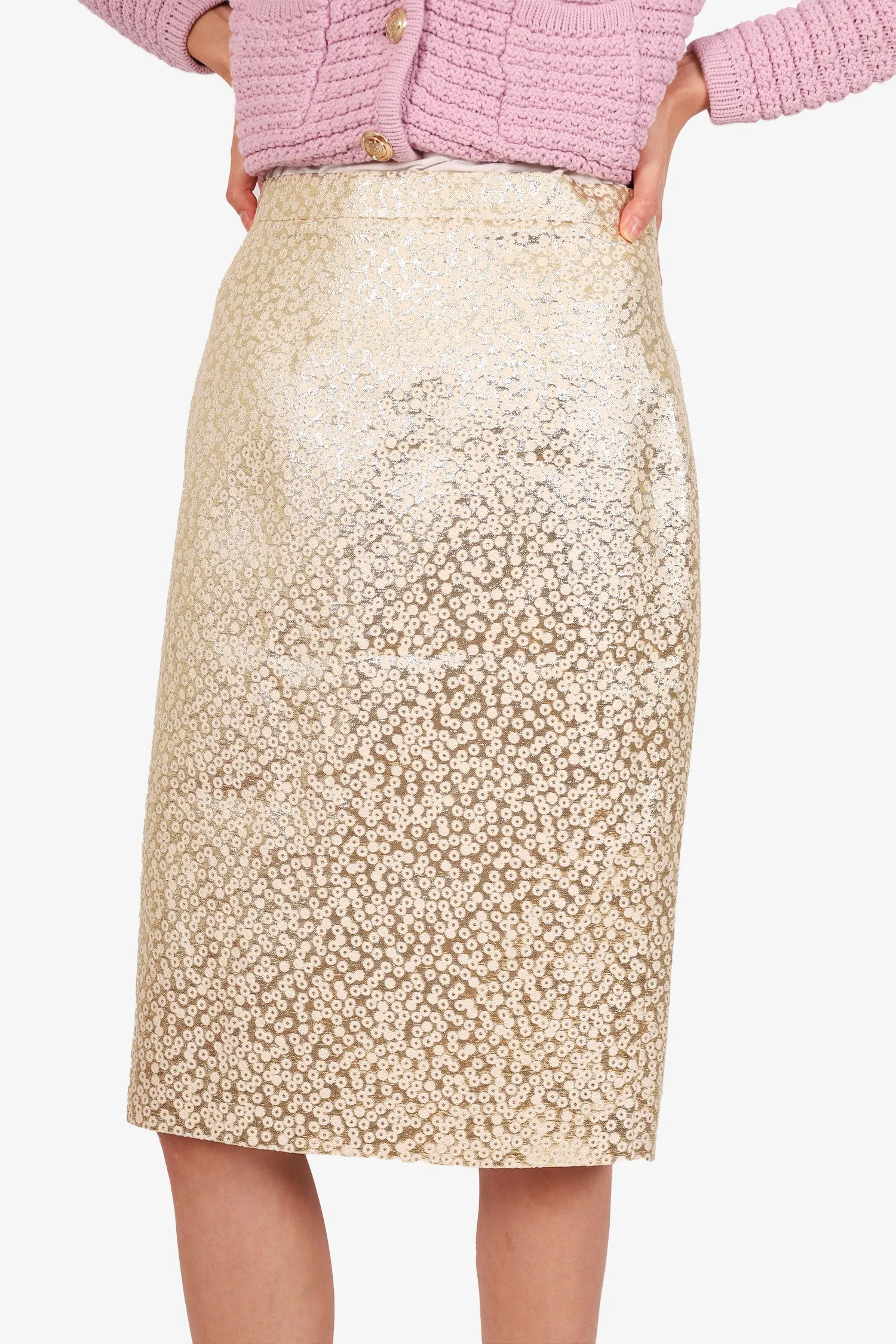 Dsquared Gold/White Knee Length Pencil Skirt Size 42