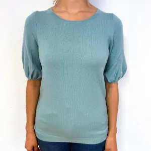 Duck Egg Green Cashmere Short Balloon Sleeve Jumper Small