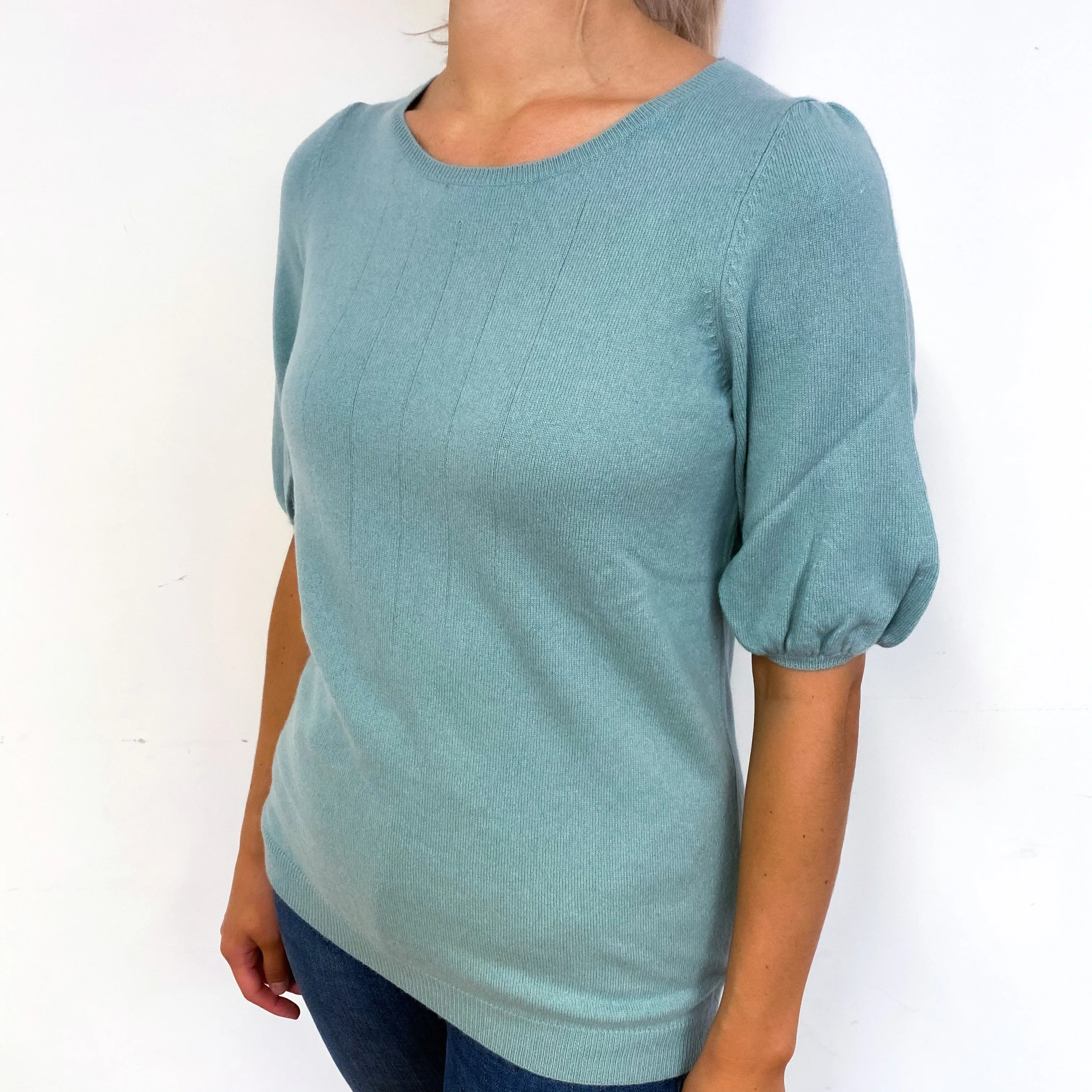 Duck Egg Green Cashmere Short Balloon Sleeve Jumper Small