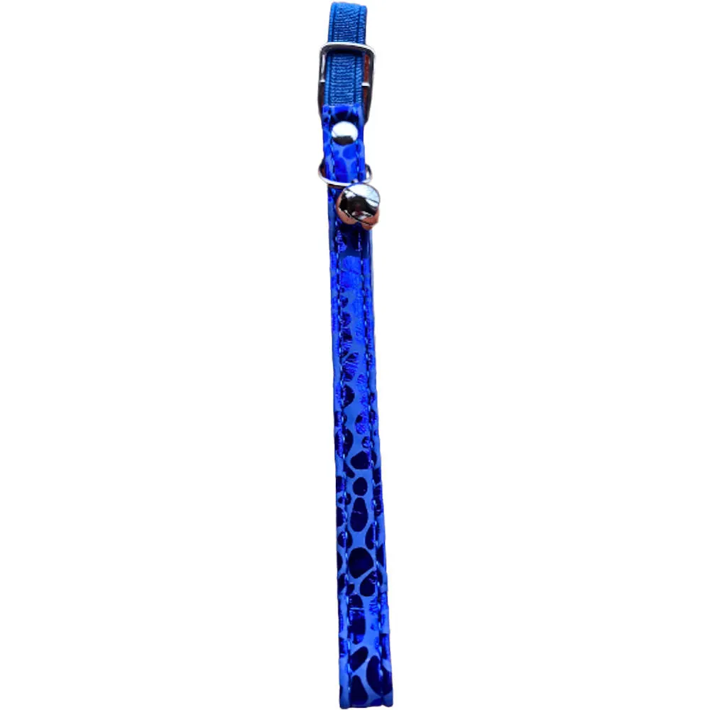 Elastic Cat Collar Animal Print Blue - Adjustable Comfortable Durable Pet Accessory