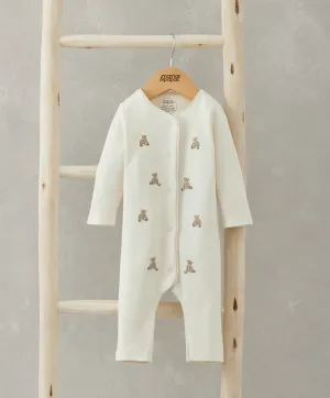 Embroidered Teddy Bear Romper - Cream