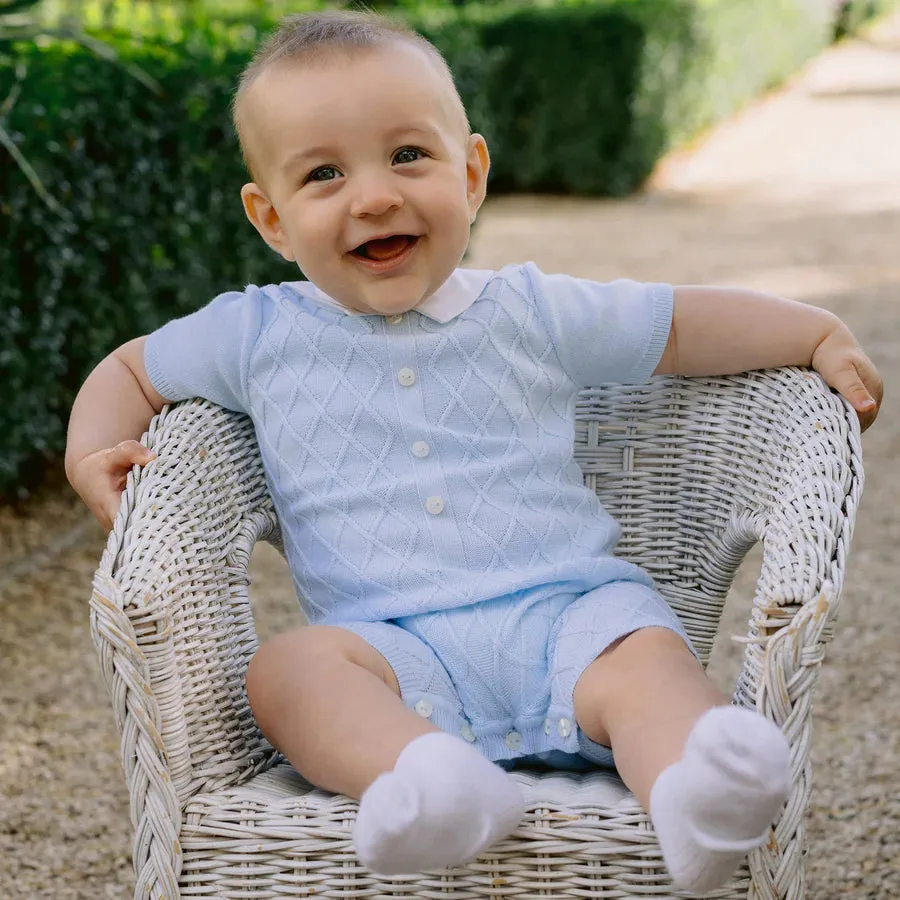 Emile et Rose - Baby Boys pale blue knit  all in one, Flynn