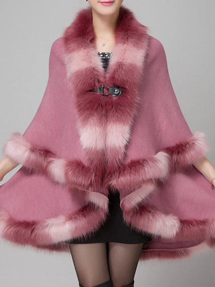 Faux Fur Collar Shawl Knitted Coats