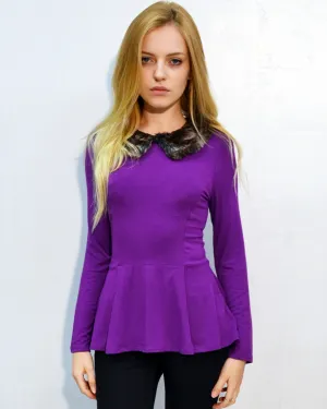 Faux Fur Collar Top (Purple)