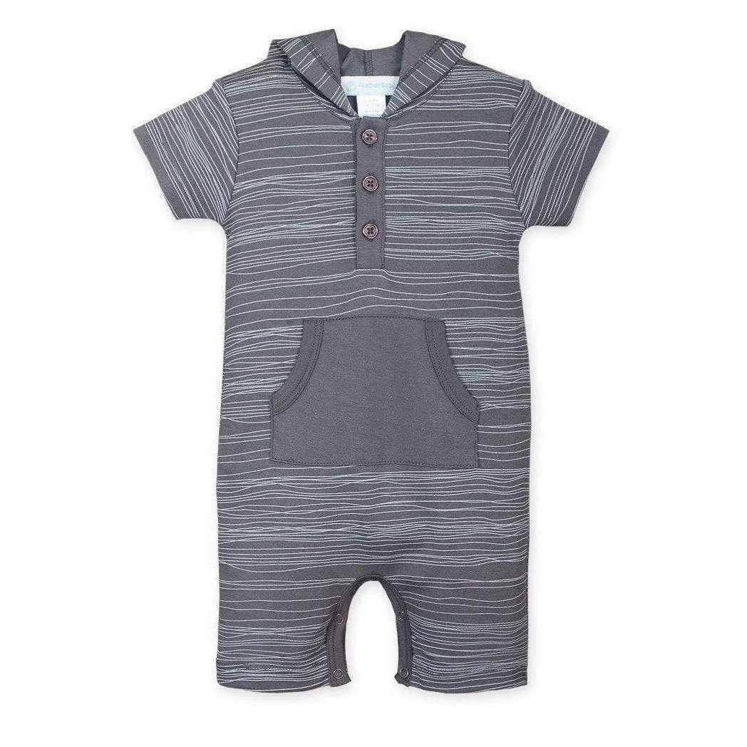 Feather Baby - Hoody Romper - Stripe on Charcoal