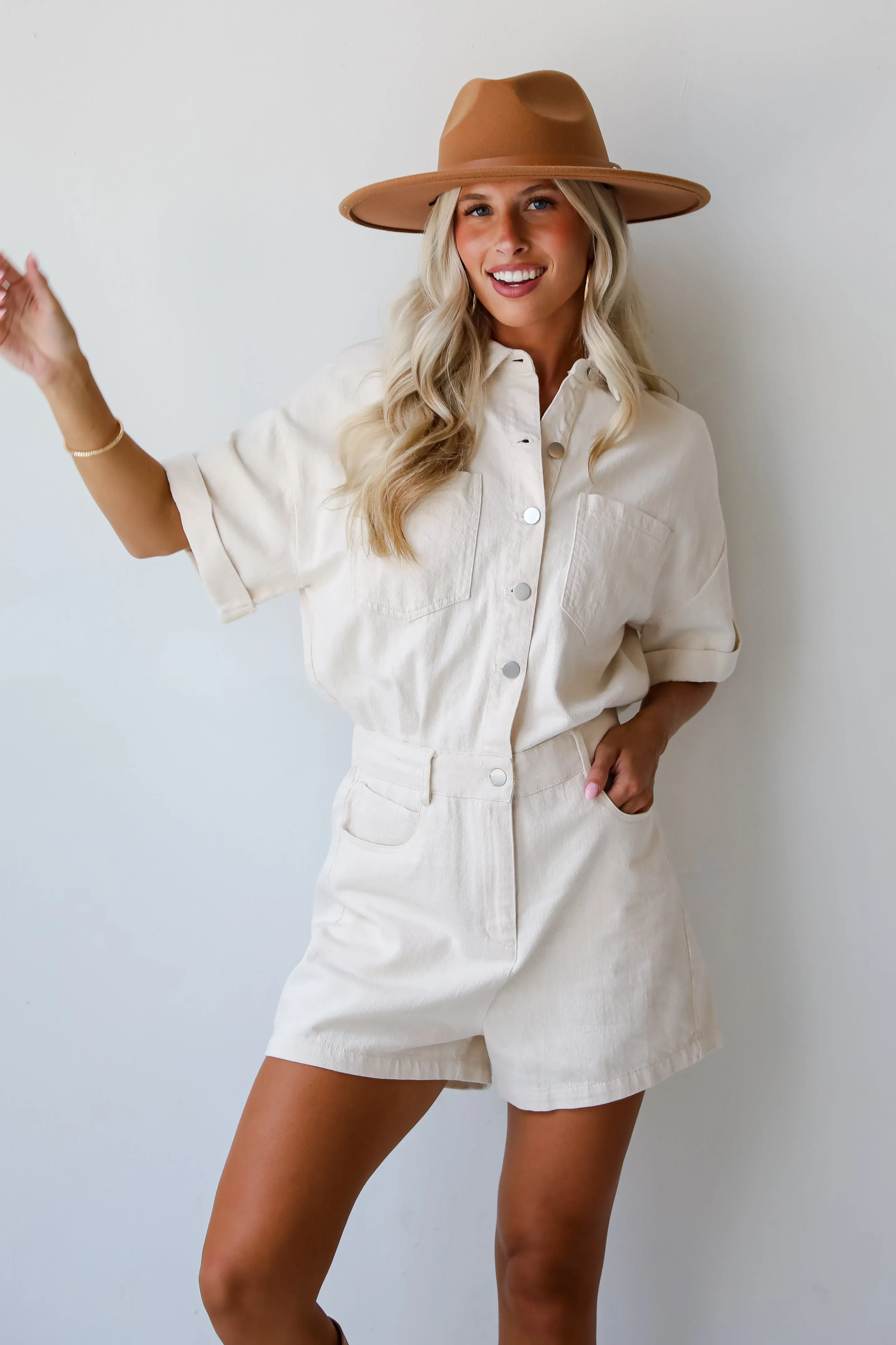 FINAL SALE - Appealing Perfection Ivory Denim Romper