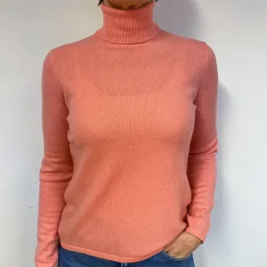 Flamingo Pink Cashmere Polo Neck Jumper Medium