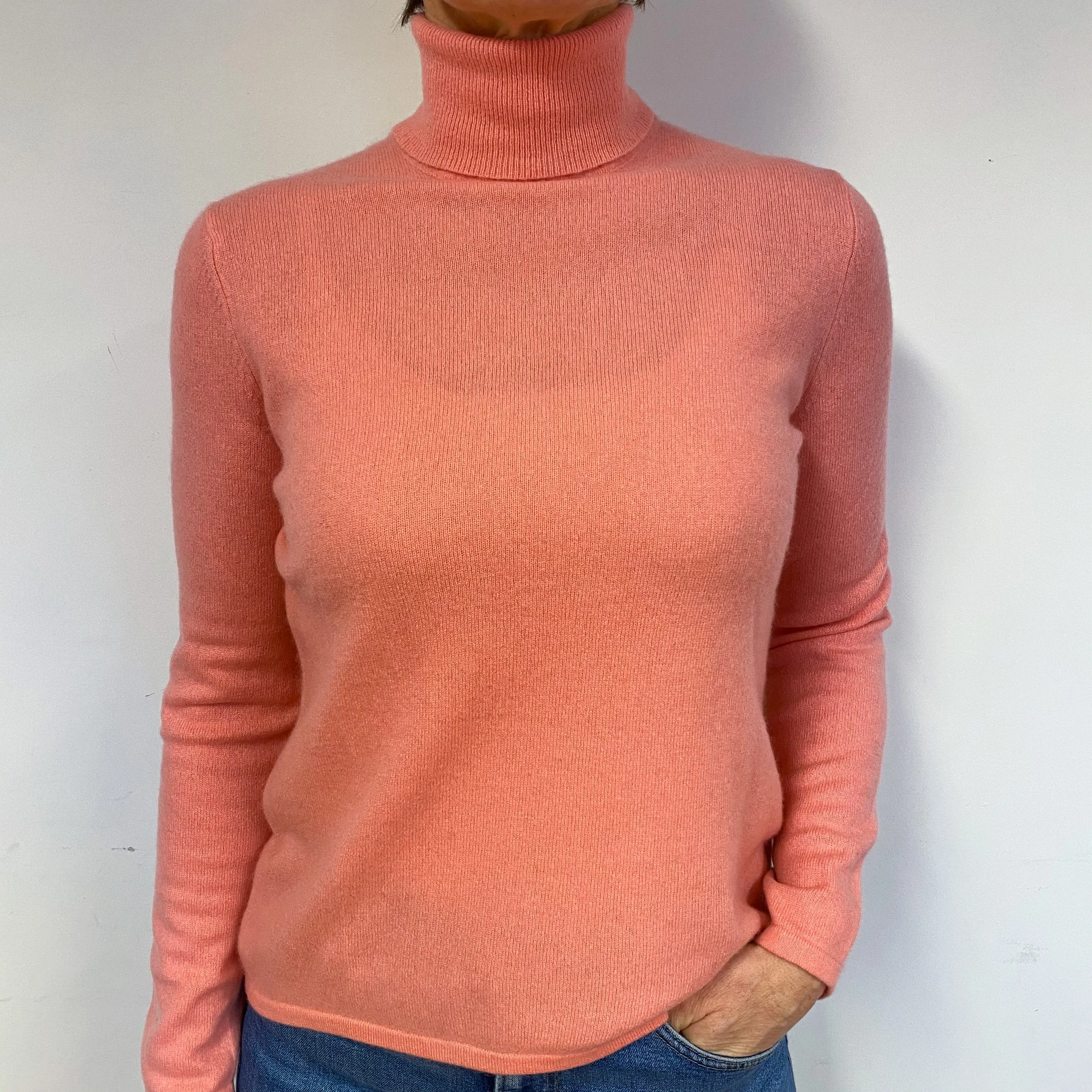 Flamingo Pink Cashmere Polo Neck Jumper Medium