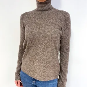 Flecked Donkey Brown Cashmere Polo Neck Jumper Medium