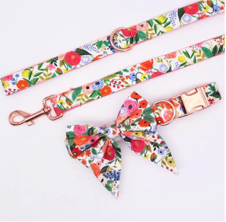 Floral Butterfly Collar Leash Set | Personalized Dog ID Collars