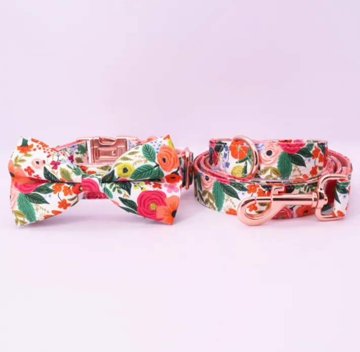 Floral Butterfly Collar Leash Set | Personalized Dog ID Collars