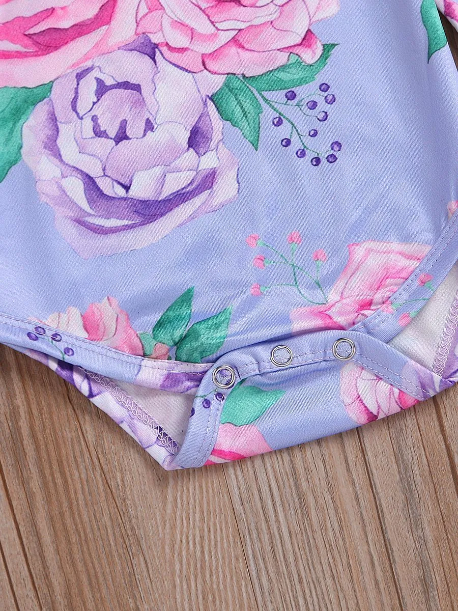 Floral Flutter Sleeve Romper Infant Baby Girl Spring Bodysuit