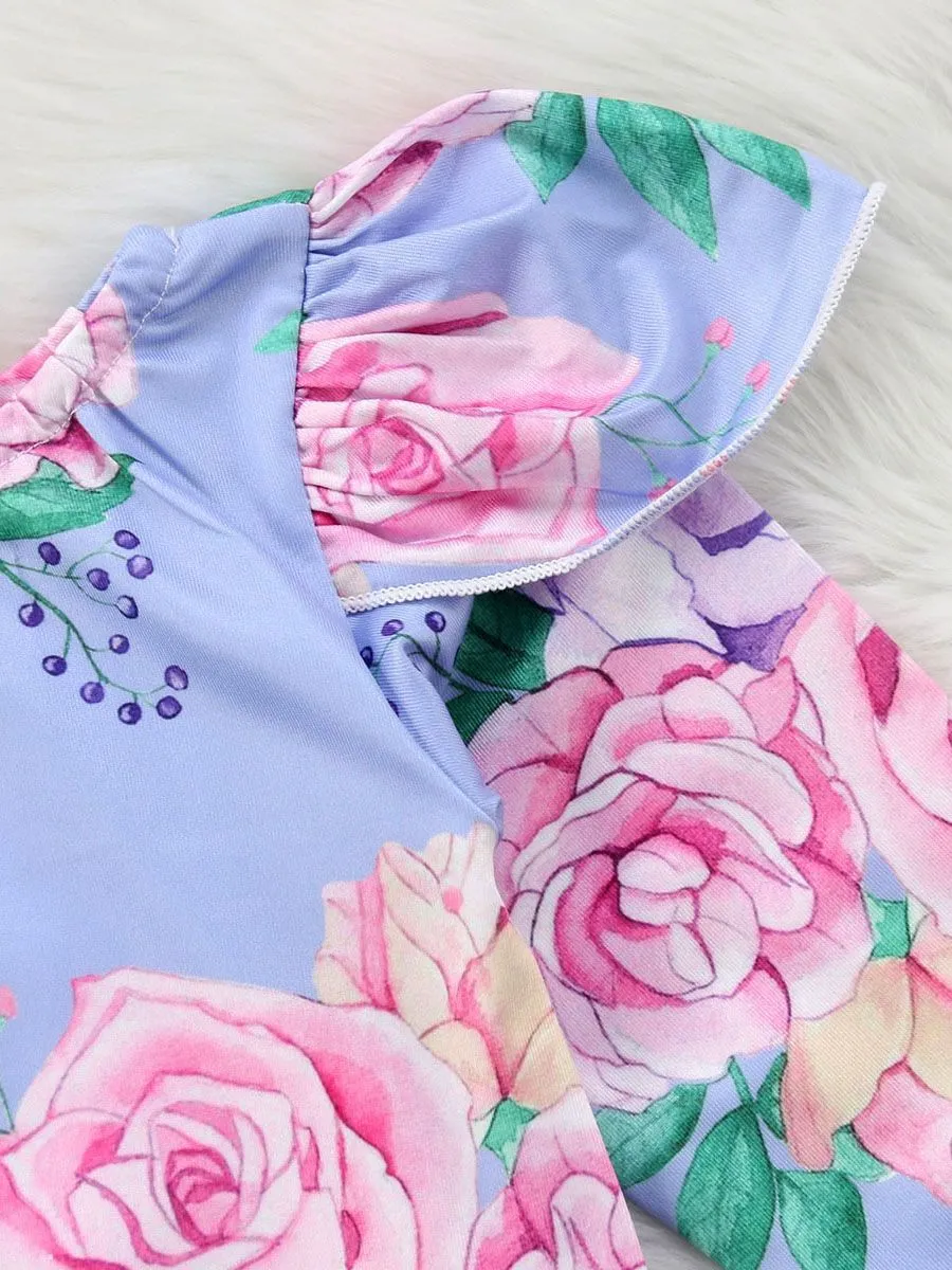 Floral Flutter Sleeve Romper Infant Baby Girl Spring Bodysuit