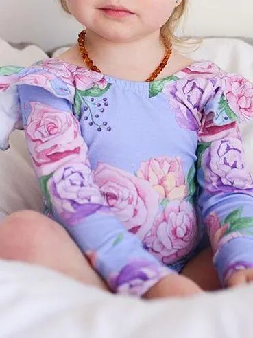 Floral Flutter Sleeve Romper Infant Baby Girl Spring Bodysuit