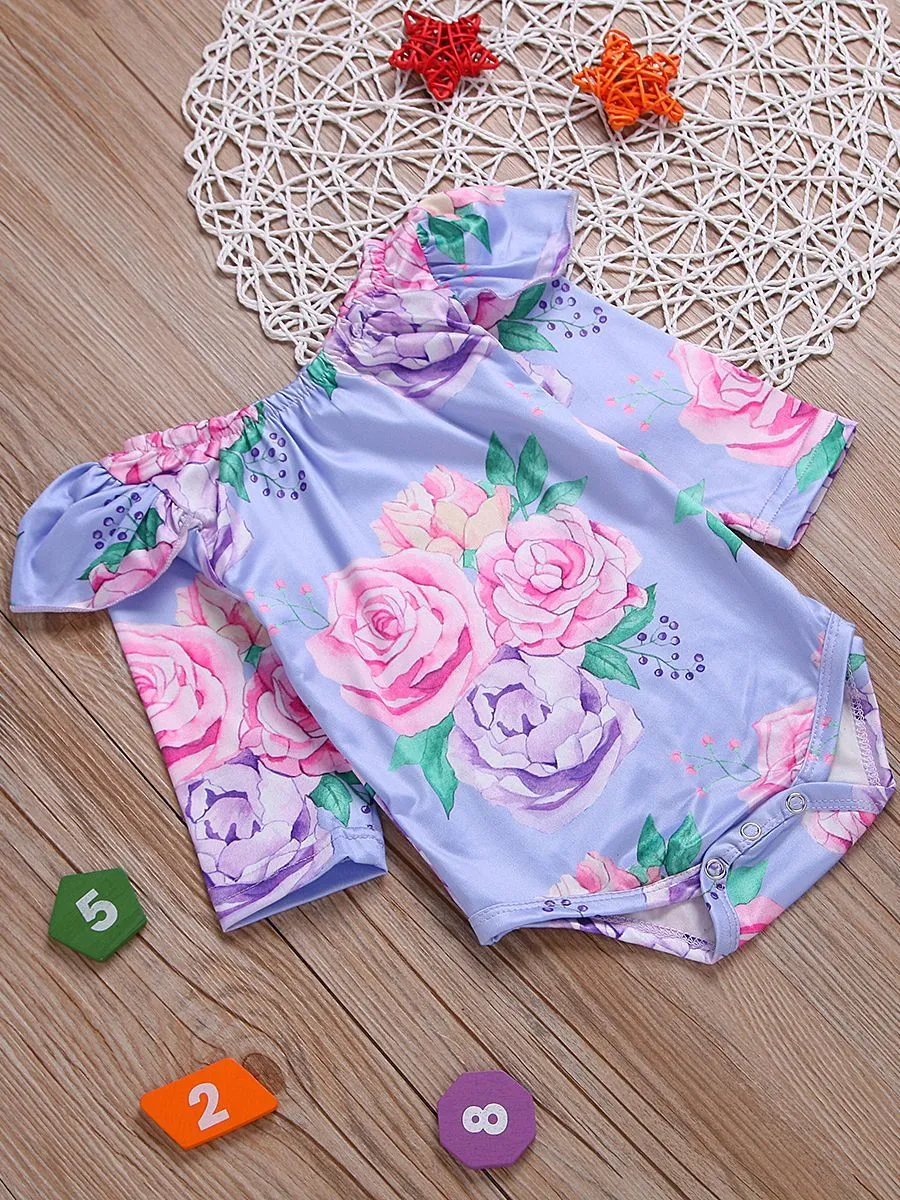 Floral Flutter Sleeve Romper Infant Baby Girl Spring Bodysuit