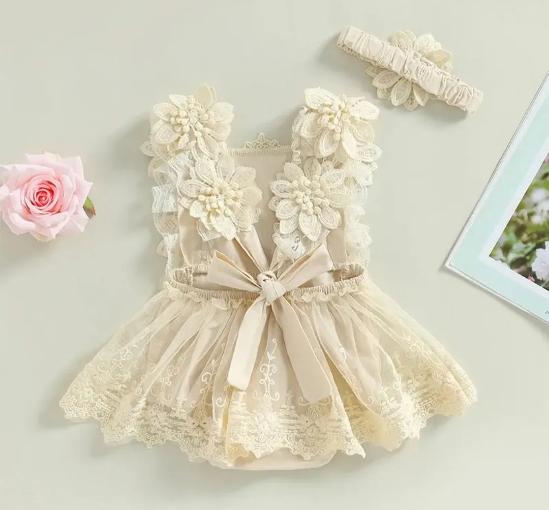 Floral Lace Off White Romper Dress #1001155