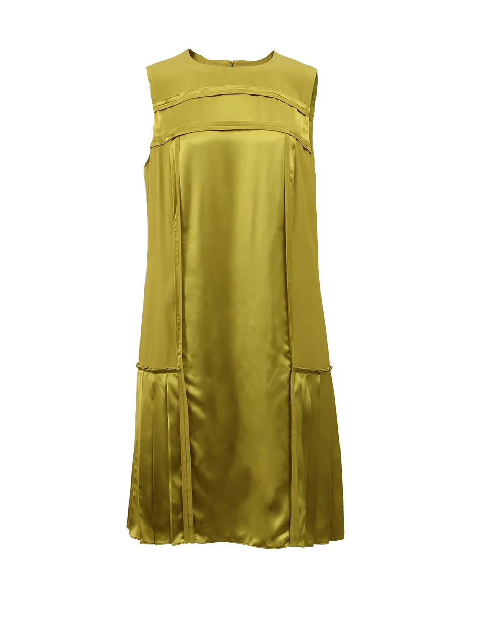 Fluid Satin Pleated Shift Dress