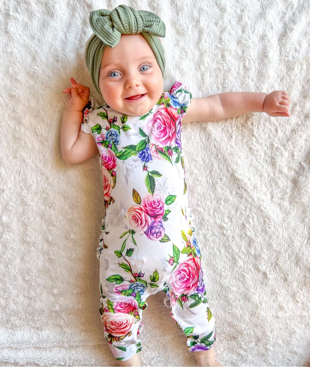 Flutter Sleeve Romper -Wildwood Roses