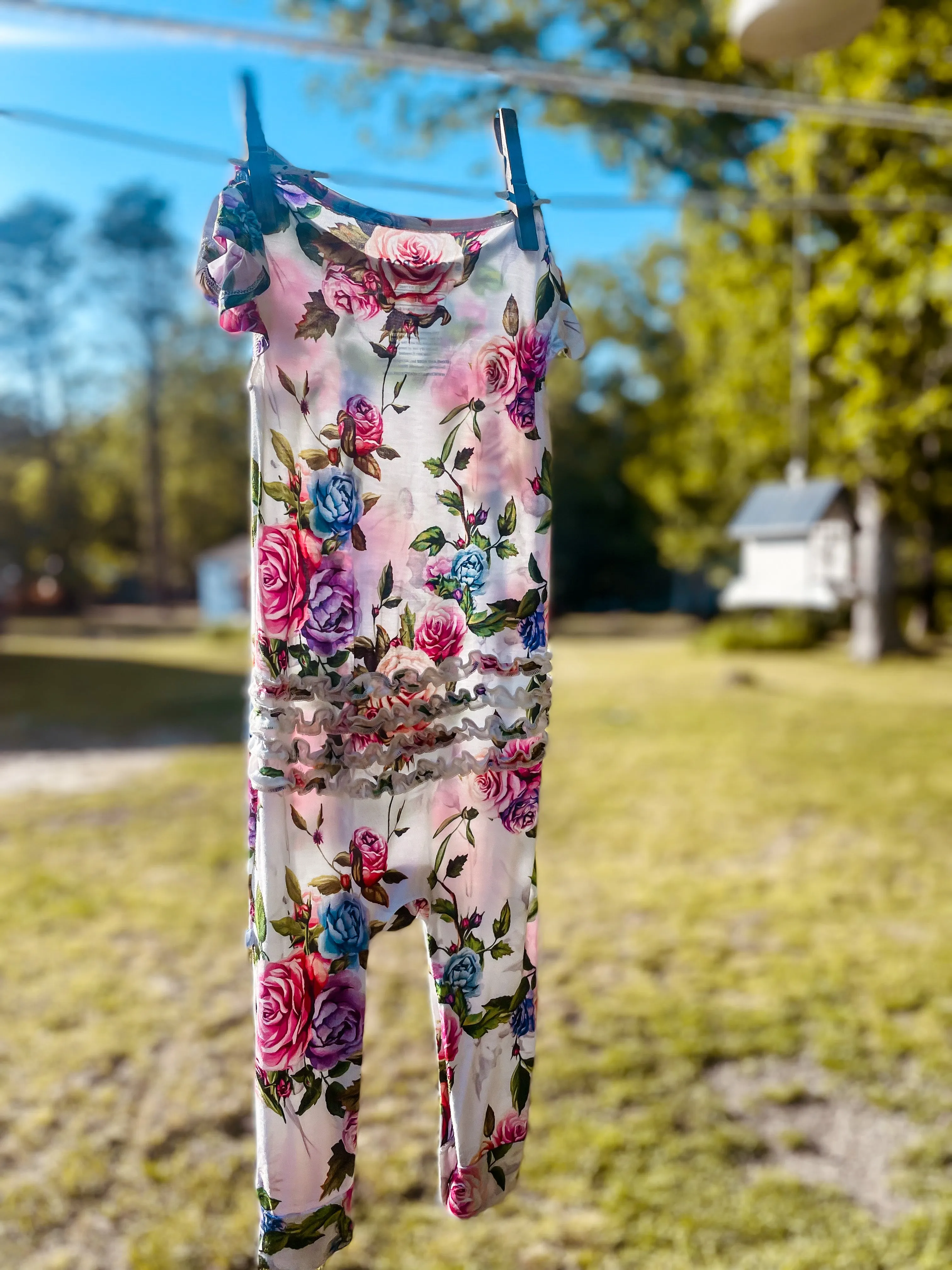 Flutter Sleeve Romper -Wildwood Roses