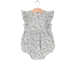 Flutter Sleeve Short Romper | Calico Floral Robin's Egg - LAST ONE 12/18M