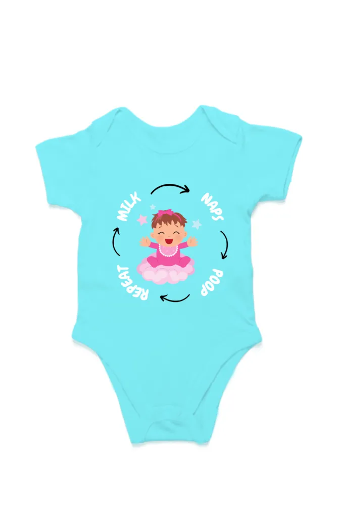 Funny Baby Girl Romper for Your Little Diva - Milk, Naps, Poop, Repeat (White Font)