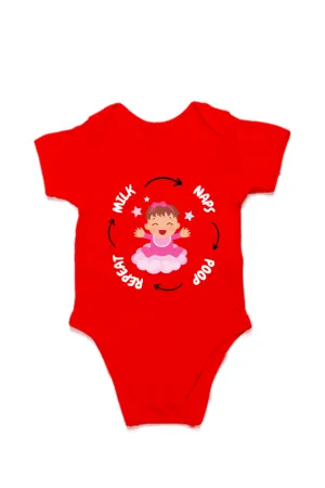 Funny Baby Girl Romper for Your Little Diva - Milk, Naps, Poop, Repeat (White Font)