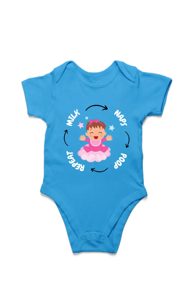 Funny Baby Girl Romper for Your Little Diva - Milk, Naps, Poop, Repeat (White Font)