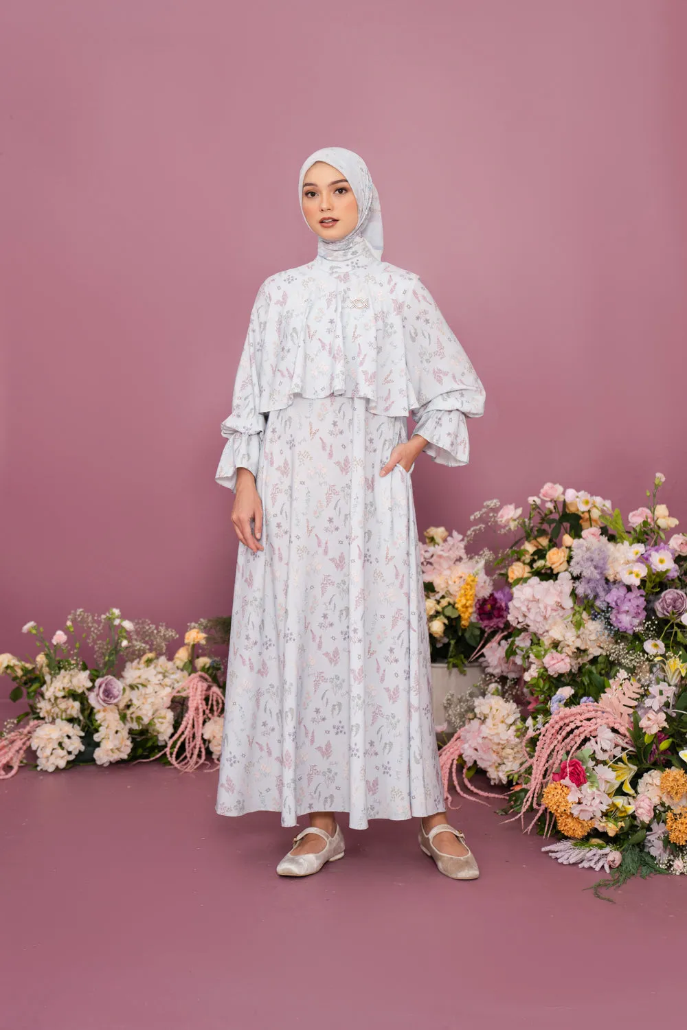 Gardenia Dress & Scarf Set Ashy Blue