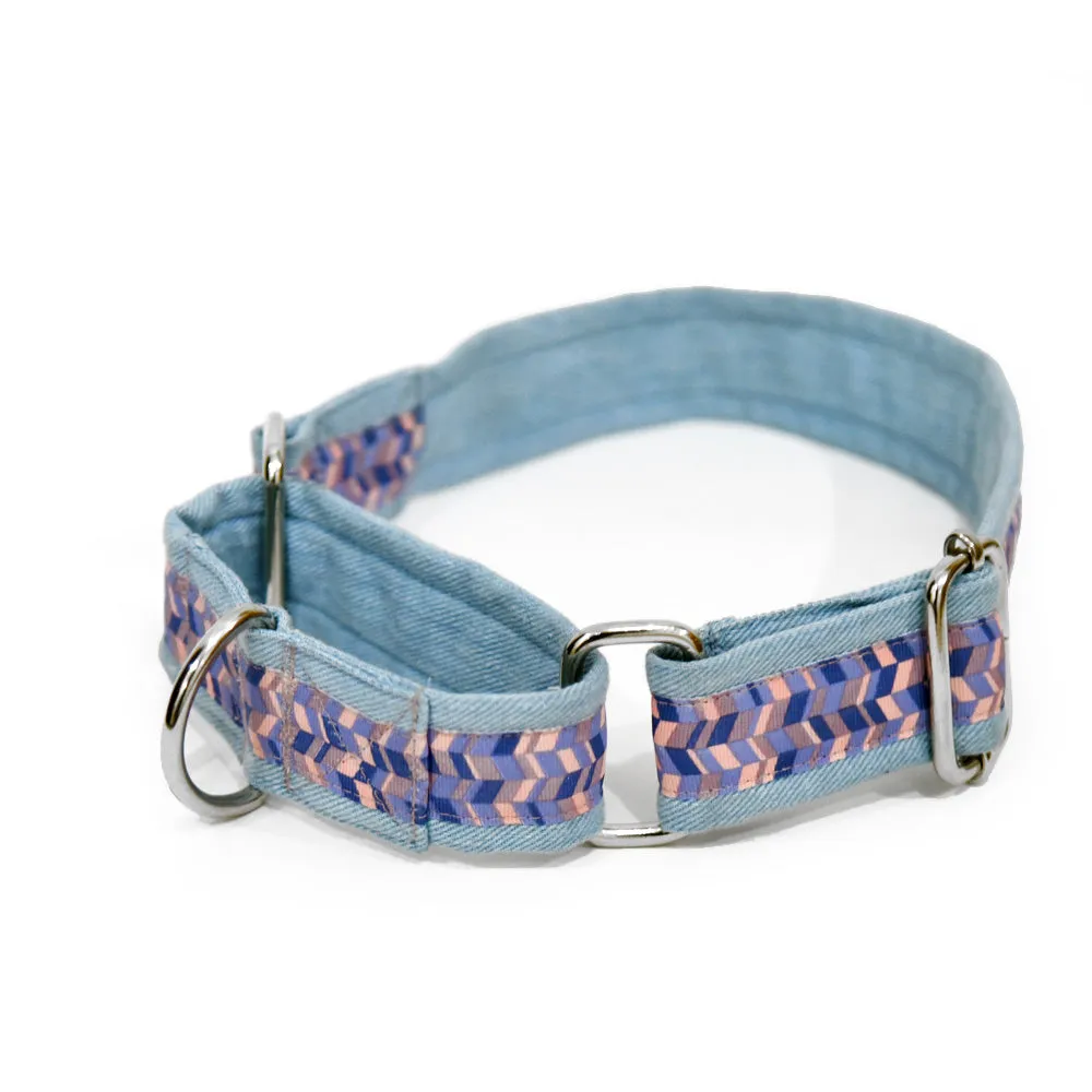 Geometric Print Martingale Denim Collar