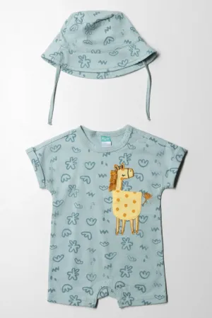 Giraffe Romper Set Green