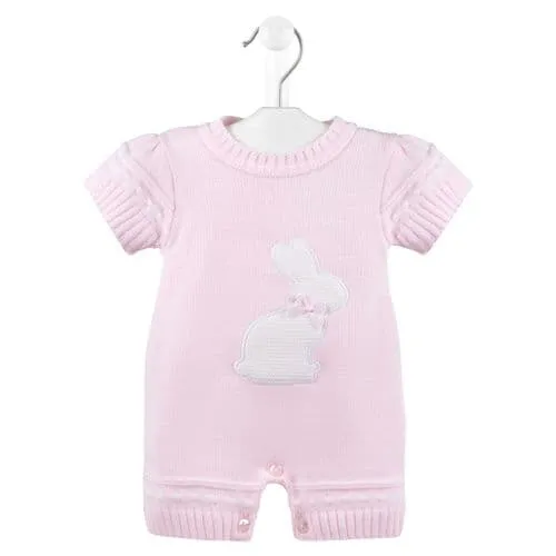 Girls Pink Bunny Knitted Romper