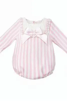 Girls Pink Stripe Frilly Romper