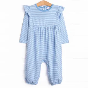 Gracie Romper, Medium Blue Stripe