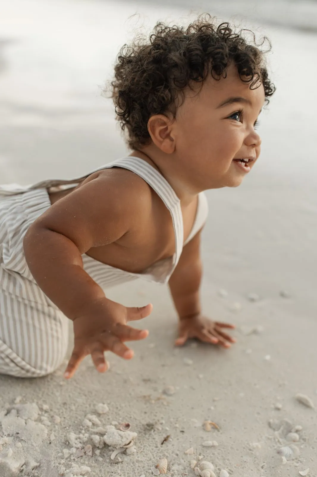 Grady Romper (desert pinstripe linen)