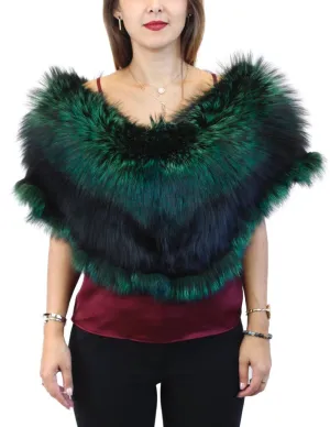 GREEN & BLACK DYED SILVER FOX FUR COLLAR/SHAWL/WRAP