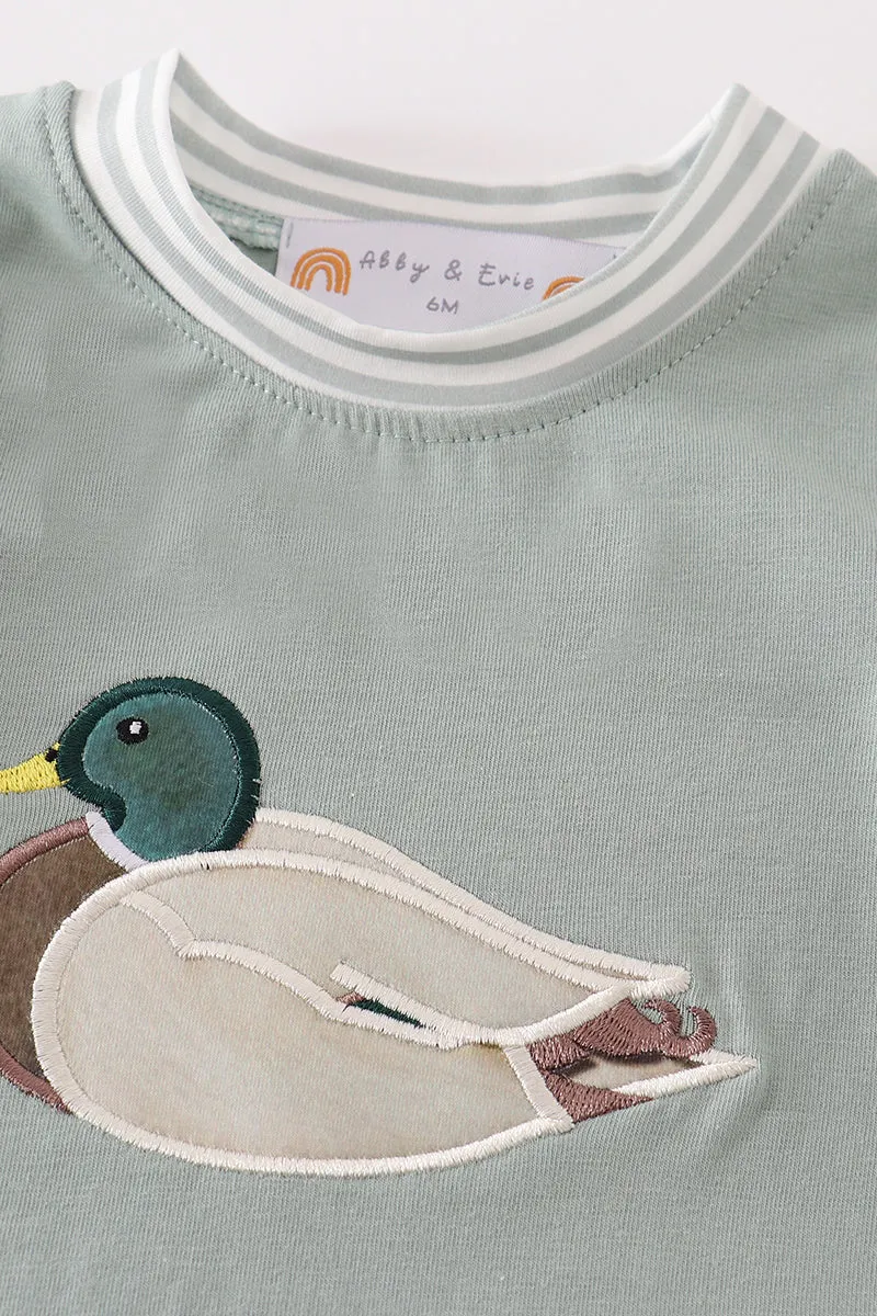 Green duck applique boy romper