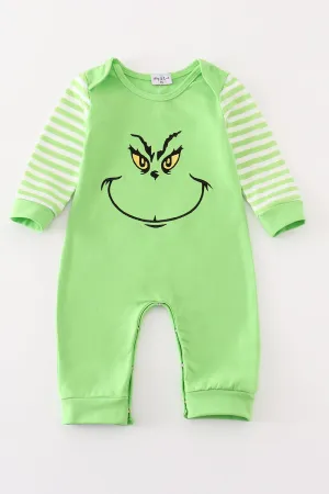 Green grinch embroidery boy romper