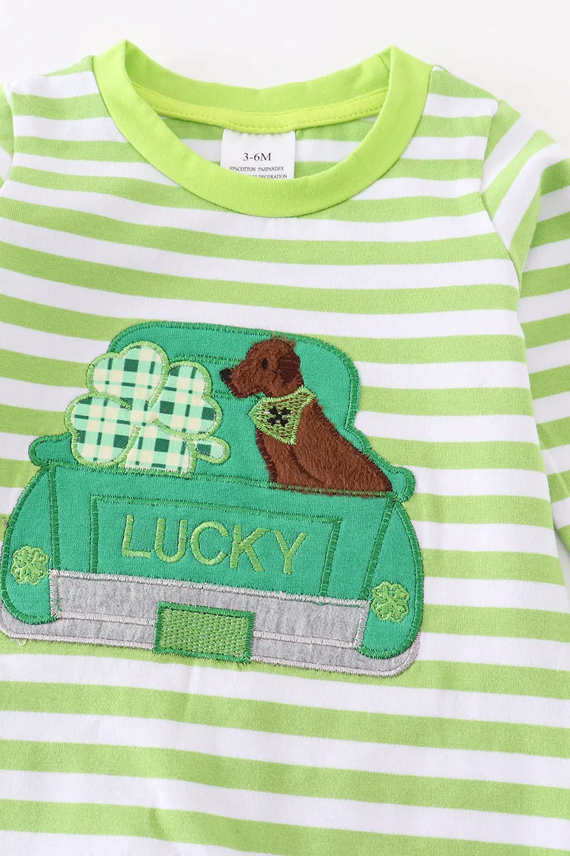 Green Stripe Clover Romper