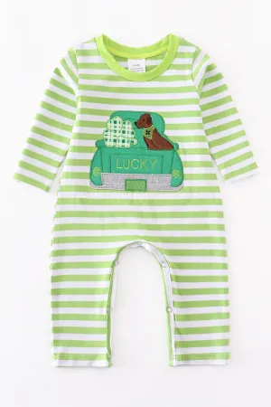 Green Stripe Clover Romper