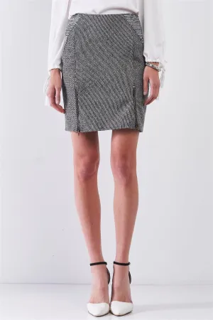 Grey & Black High-Waisted Woolen Bottom Zipper Details Pencil Mini Skirt /1-2-2-1