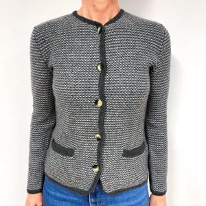 Grey Two Tone Cashmere Crew Neck Jacket Medium