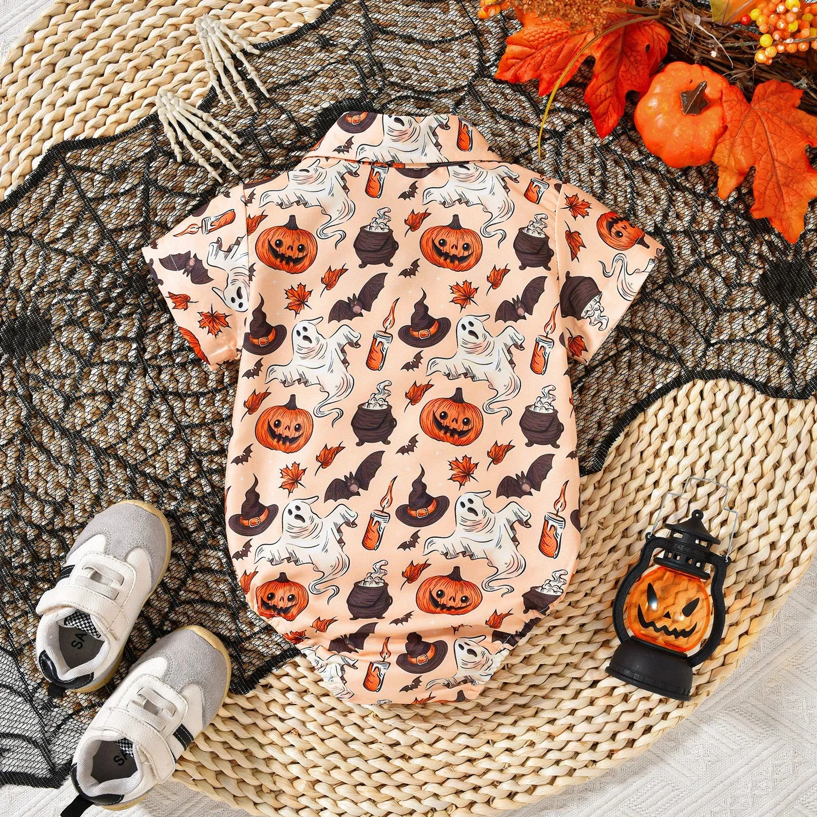 Halloween Toddler Infant Newborn Baby Boy Romper Pumpkin Ghost Print Jumpsuit Little Gentleman Costumes Clothing 3-18M