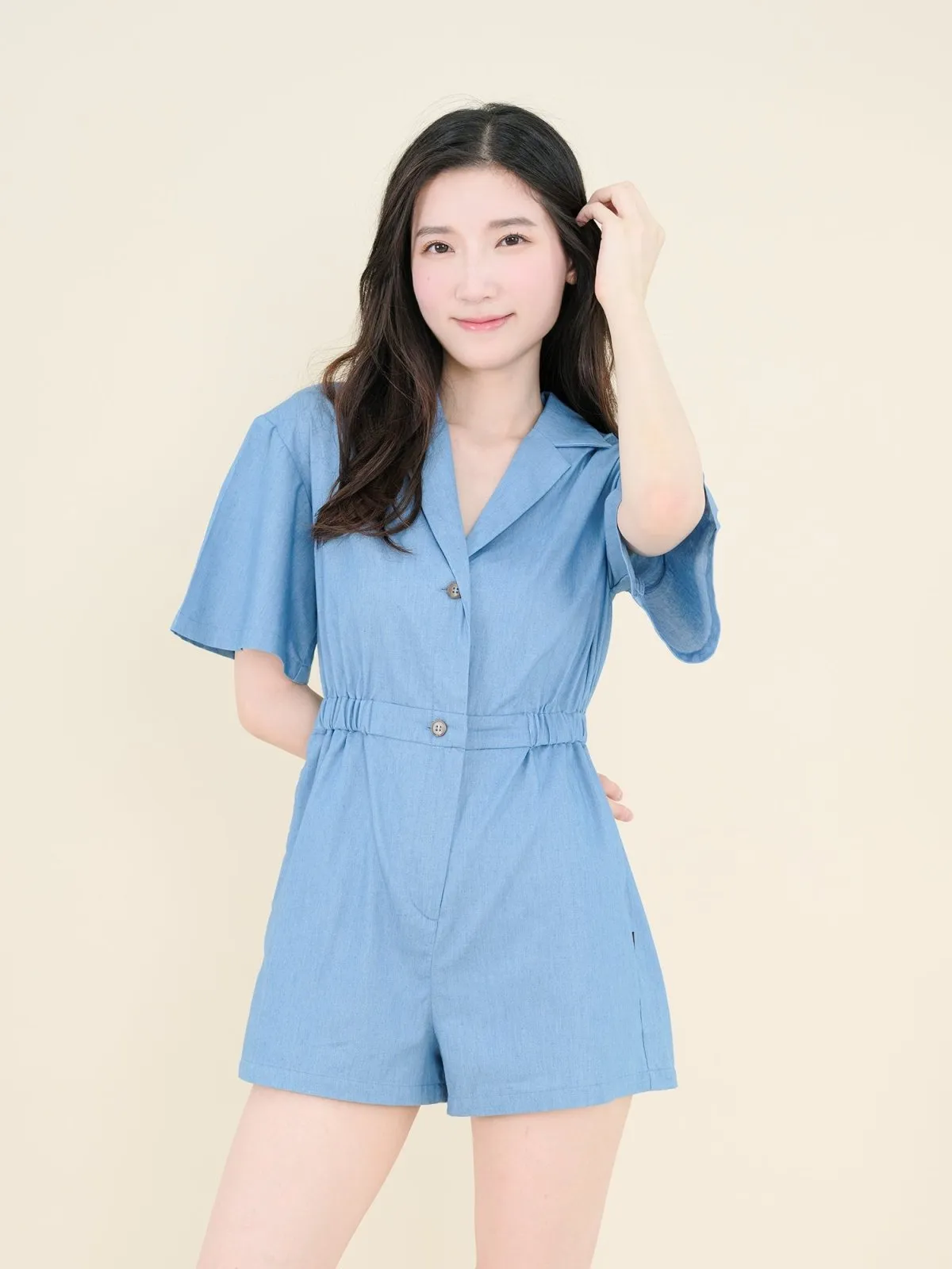 Hanna Classic Elasticated Romper DENIM*