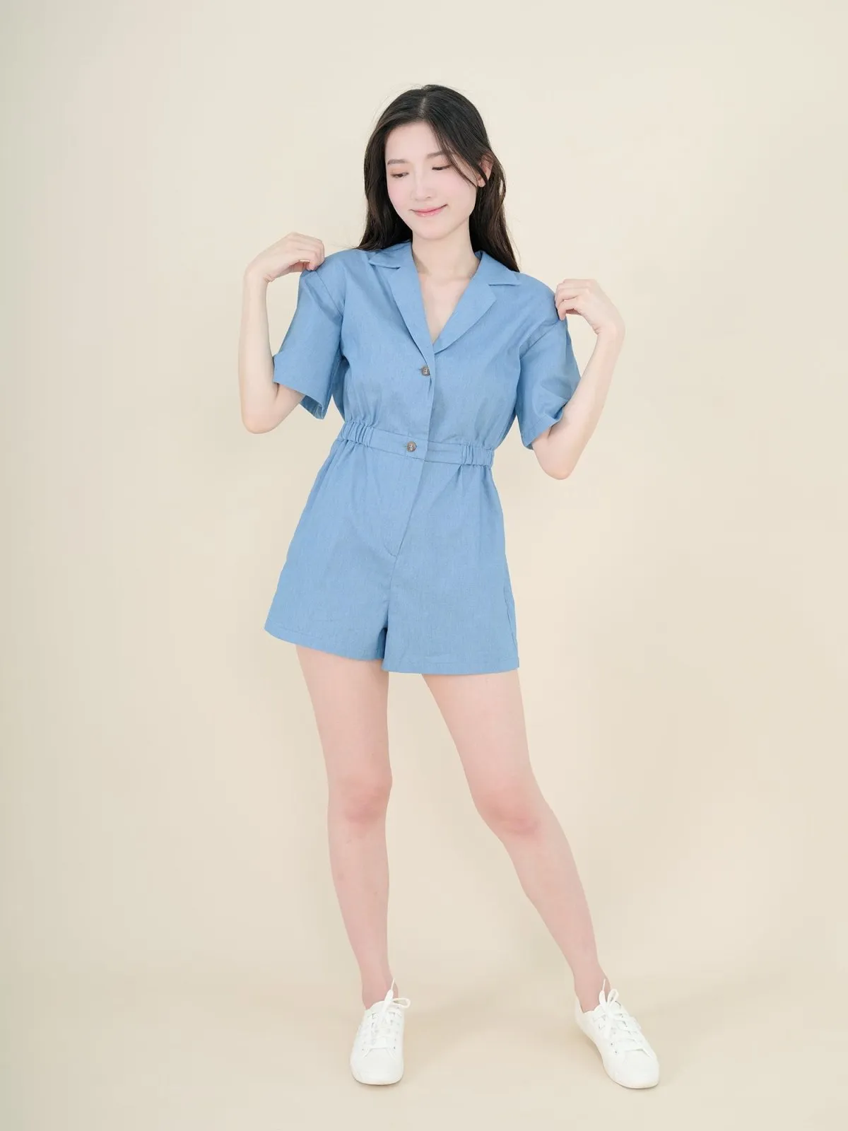 Hanna Classic Elasticated Romper DENIM*