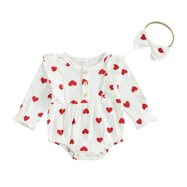 HEARTS Ribbed Ruffle Romper with Headband