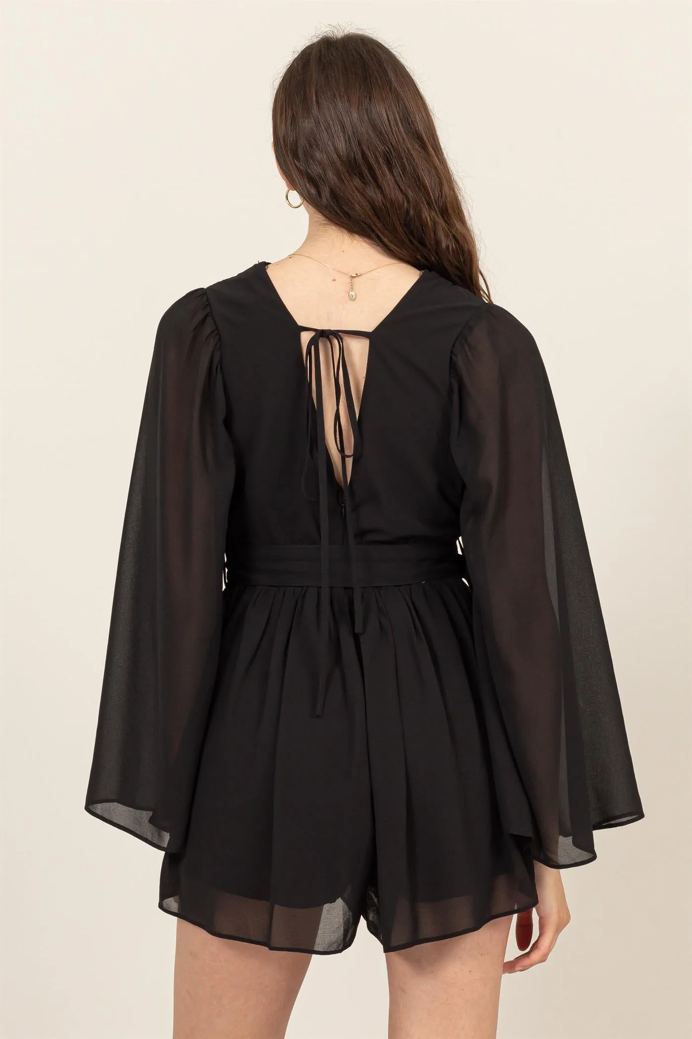 HF25A074-PLUNGING NECKLINE BELL SLEEVE ROMPER