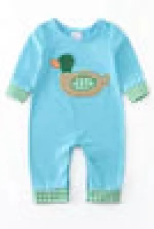 HONEYDEW Blue Applique Duck Romper