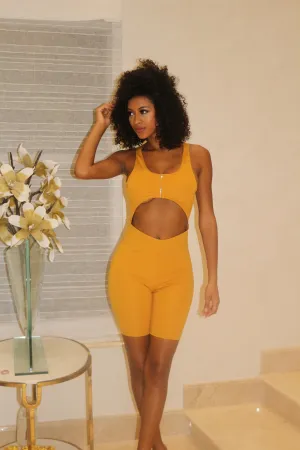 Hop On In Cutout Romper- Mustard